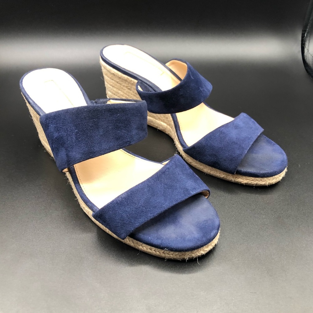 Antonio Melani Blue Suede Wedge Espadrille Sandals Size 8